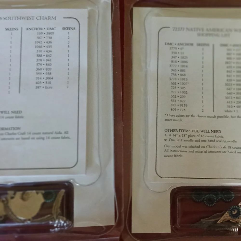 2 Complete Native American Dimensions Charts & Charms Cross Stitch Craft Kits